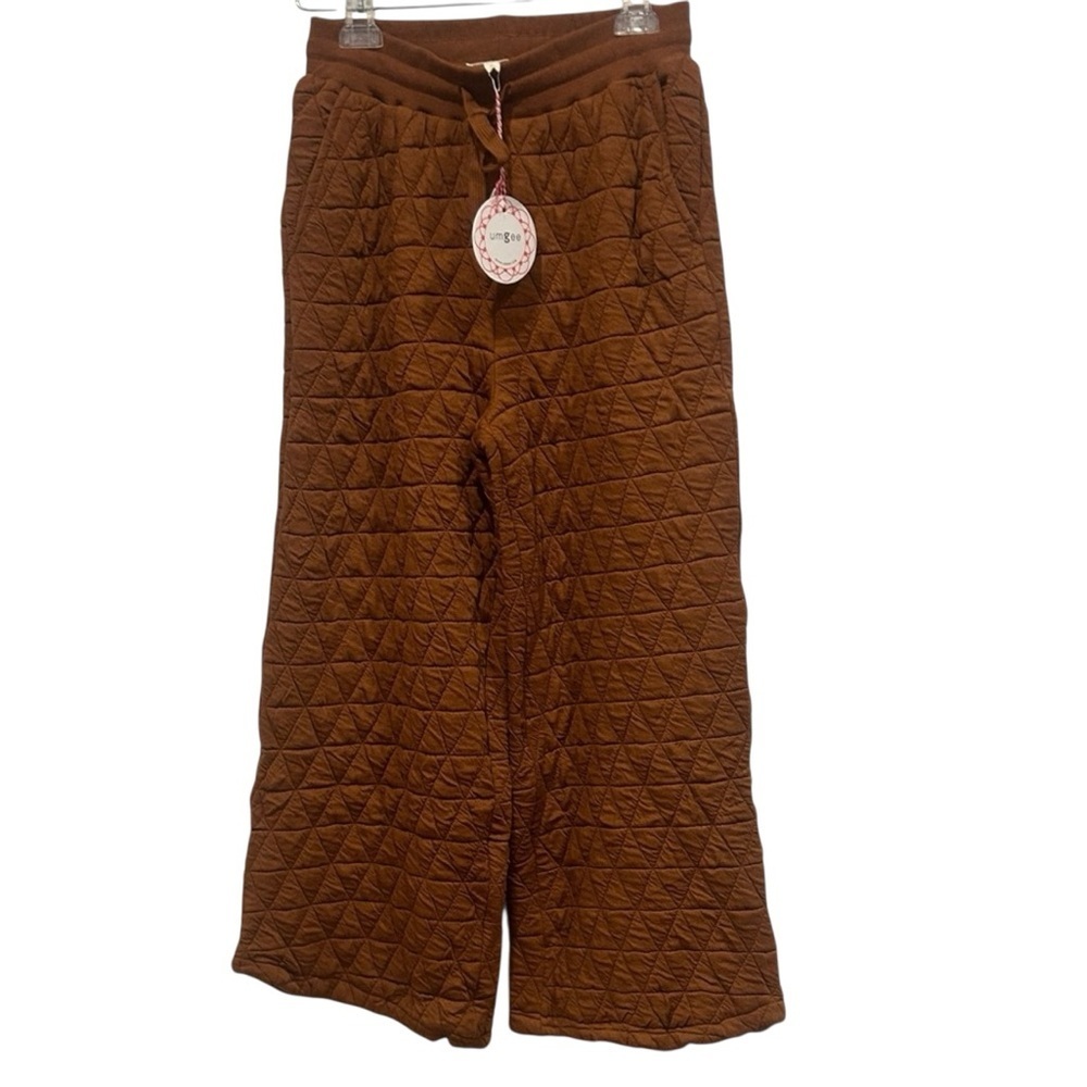 Umgee Quilted Autumn Orange Rustic Quilted Wide Leg Pant Size S